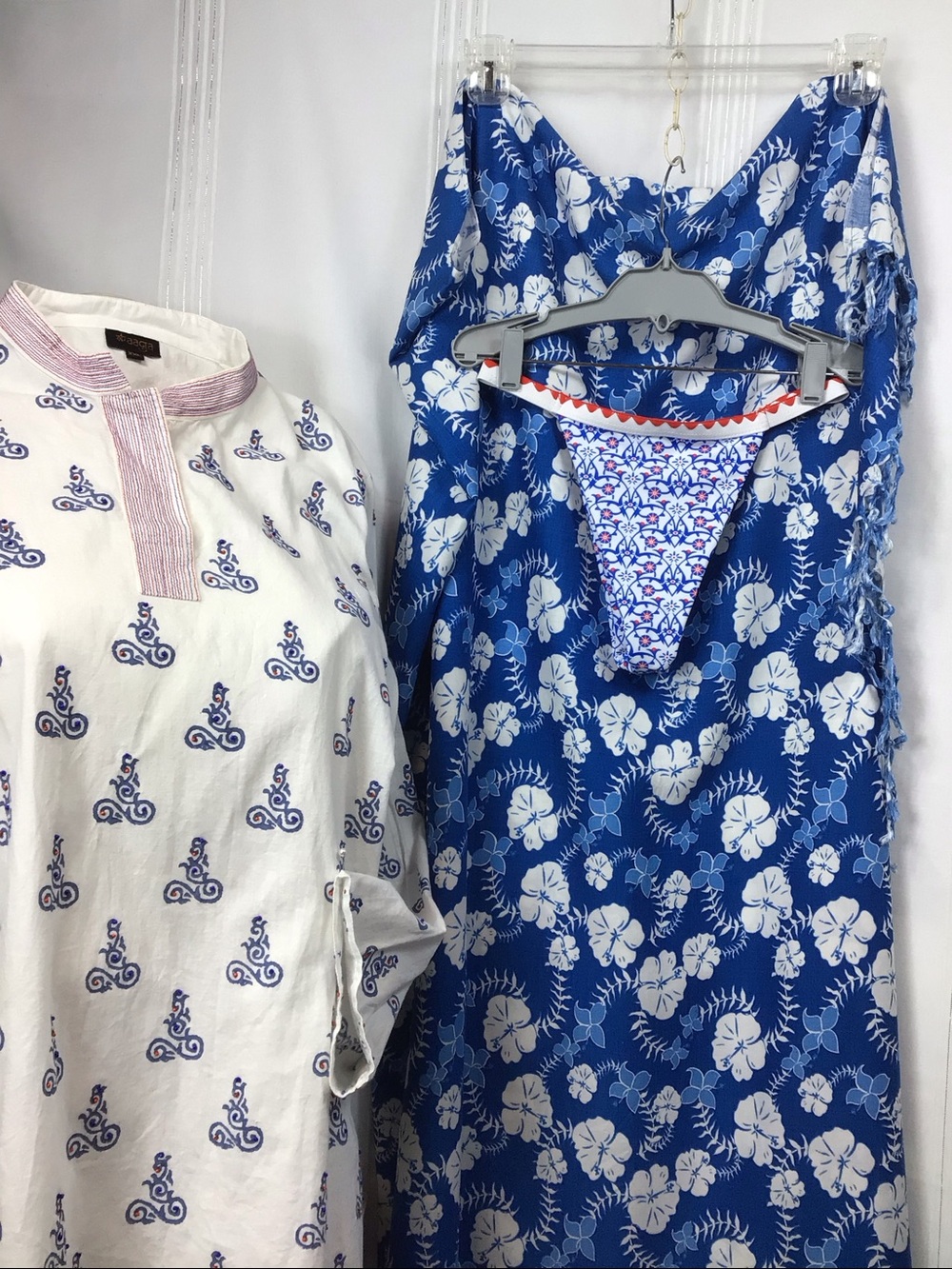 🌺 Blue Sky Sarong Blue and White Hawaiian Print Self Tie Wrap Skirt Sz.S - Picture 9 of 10